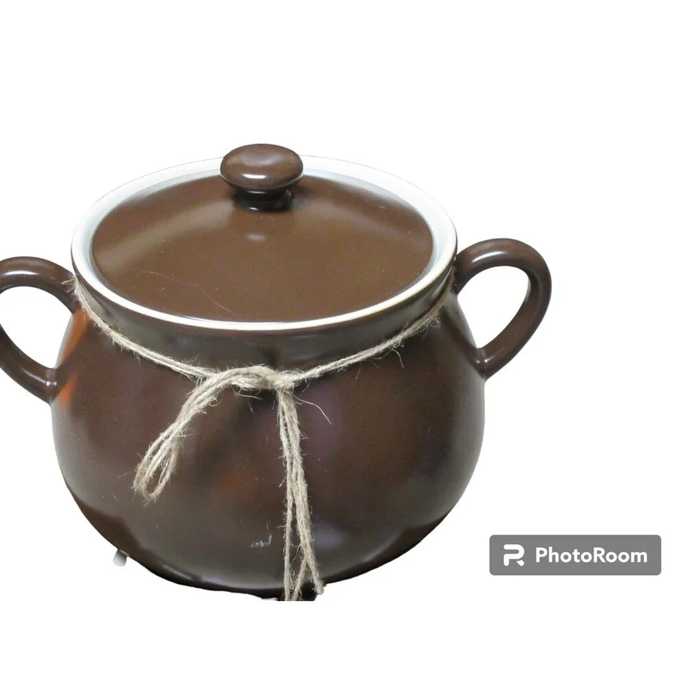 Parini Dark Brown Ceramic Handled Chili Pot w/ Lid 5 Quart